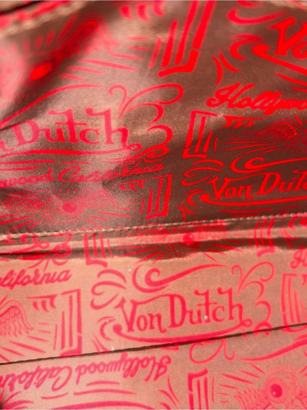 Von Dutch Brown Bowling Bag with Red Logo Trim and Shoulder Strap. NWOT